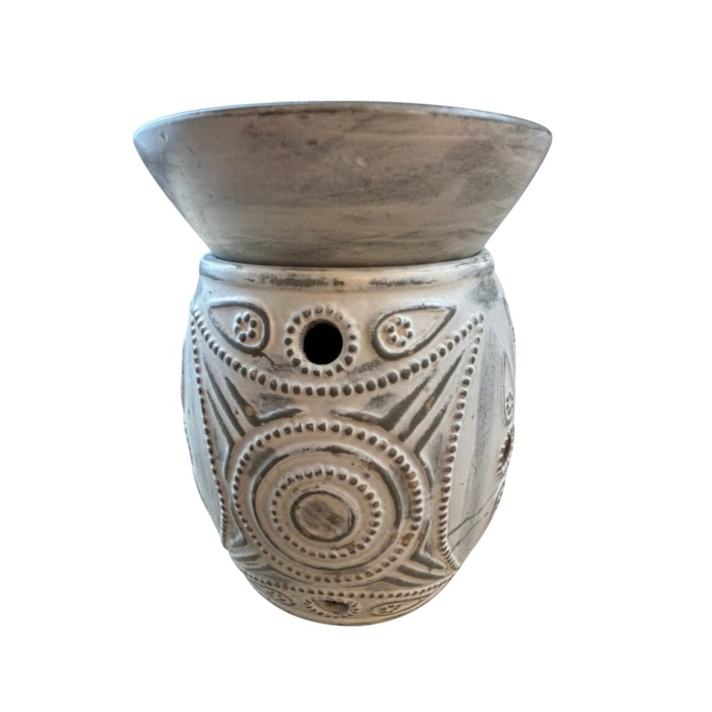 Scentsy Henna Wax Warmer Full Size Electric Ceramic Boho White Grey 25W Bulb